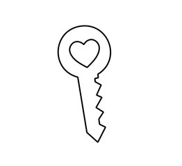 Vector isolated one single simple key to the heart  colorless black and white contour line easy drawing