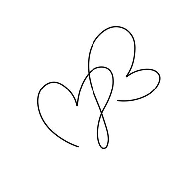 recommend clip art: Vector isolated two hearts one single contemporary line art colorless black and white contour line easy drawing