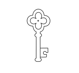Vector isolated one single simple vintage door key colorless black and white contour line easy drawing