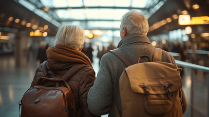 At the customs checkpoint, an elderly couple prepares to travel to a new country, reflecting their bravery and adventurous spirit as they embrace emigration and a new life.
