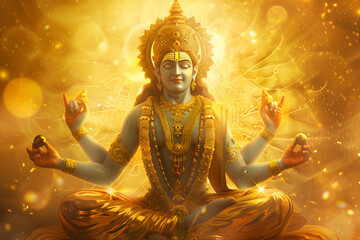 Radiant Krishna in golden aura, janmashtami