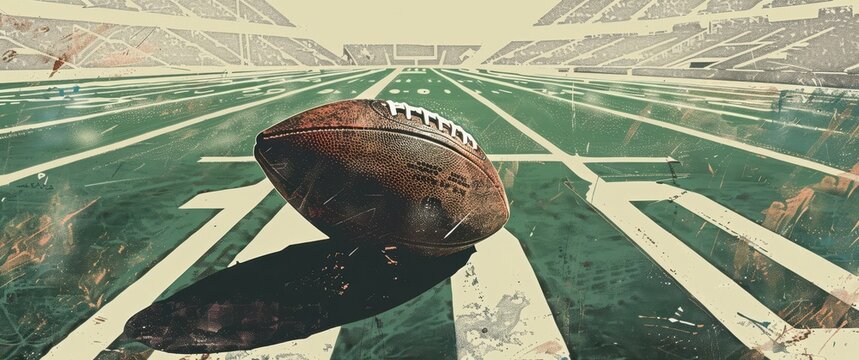 A Worn American Football On A Green Field