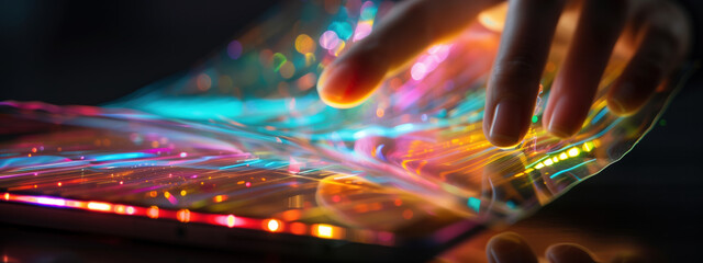 Transparent Plastic Foils Descending onto Kindle Screen with Holographic Magnet Projection