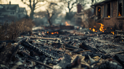 Obraz premium Homes and property destroyed by fire, potential insurance claims