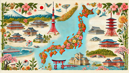 Vibrant and Detailed Map of Japan's Tourist Attractions