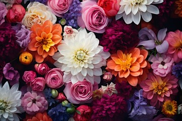 Various vibrant flowers, top view
