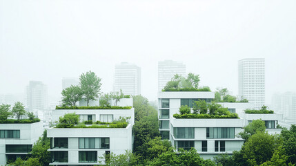 Obraz premium Green roofs and vertical gardens are prominent in this urban landscape, illustrating the city’s dedication to sustainability and advanced ecological solutions for a greener environment. 