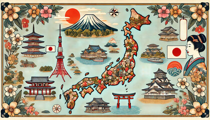 Colorful and Detailed Map of Japan's Tourist Attractions