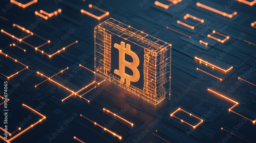 Poster digital interface with blockchain icons