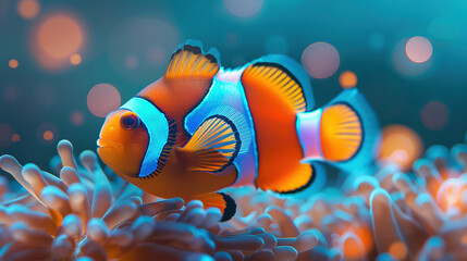 Fototapeta premium Clownfish swimming in coral reef