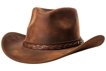 Close Up Cowboy hat PNG Western Ranch Cowboy Headgear isolated on white and transparent background - Leather hat Country Western lifestyle