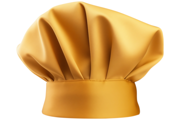Close Up Cooking Chef Golden Hat PNG Professional isolated Kitchen Chef Uniform on white and transparent background - Food Restaurant Chef outfit and clothing