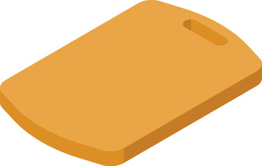 Empty wooden cutting board with rounded corners and hole in handle lying on white background