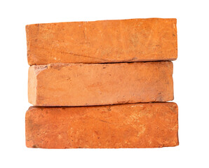 Obraz premium Side view of old red or orange bricks in stack isolated with clipping path in png file format
