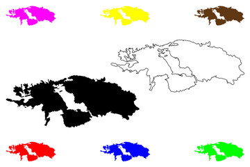 Waigeo island (Republic of Indonesia, South East Asia, Raja Ampat Archipelago) map vector illustration, scribble sketch Amberi or Waigiu map