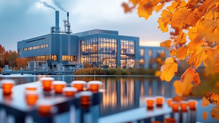 Biotech company headquarters, modern building with labs