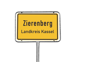 Ortstafel, Zierenberg, Landkreis Kassel, freigestellt als PNG, (Symbolbild)