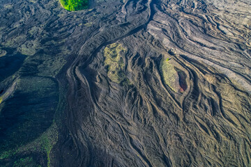 Aerial view of Etna Volcano crater  near Catania, Italy, Sicily.. Silvestri lava volcanic crater at...