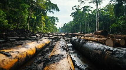 environmental impact of deforestation logged trees in a tropical rainforest urgent conservation call
