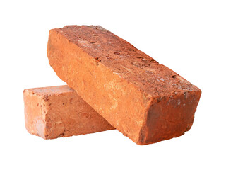 Side view of old red or orange bricks in stack isolated with clipping path in png file format