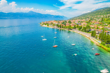 Aerial  view of the Castello Scaligero, Lake Garda, Italy. Lago di garda