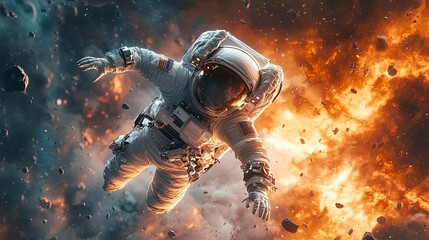 Fototapeta premium Astronaut Orbiting Earth Against Cosmic Backdrop