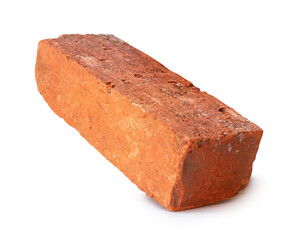 Side view of old red or orange brick isolated on white background with clipping path