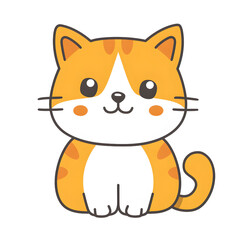 Cute cartoon cat with orange and white fur sitting and smiling.