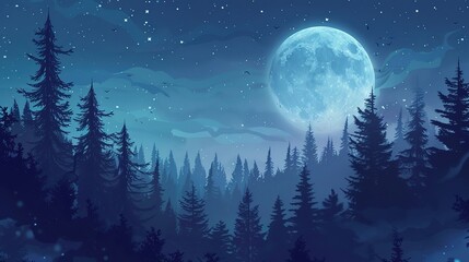 Naklejka premium moonlit forest pattern wallpaper