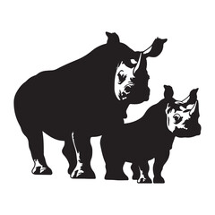 Rhinoceros family vector silhouette white background
