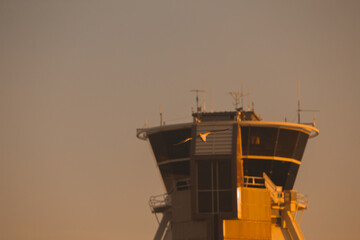 sunset over Nice airport tower