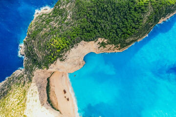 Zakynthos, Greece. Navagio Beach with sjipwreck in Ionian Sea. Beautiful views of azure sea water...