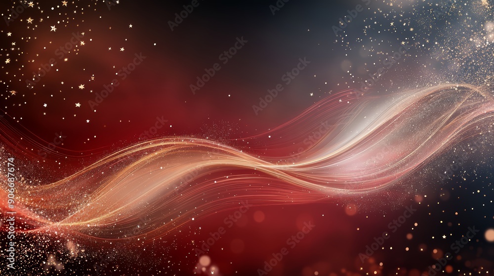 Poster abstract background with a glowing wave and sparkling particles.