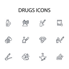drugs icon set.vector.Editable stroke.linear style sign for use web design,logo.Symbol illustration.