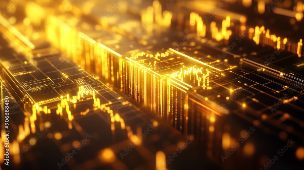 Poster Detailed view of a gold price graph with technical analysis indicators highlighted.