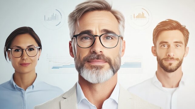 A diverse team of professionals looking at the camera with determination.  They are focused and ready to take on any challenge.  The image is clean, modern, and professional.