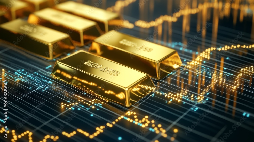 Leinwandbilder Detailed view of a gold price graph with technical analysis indicators highlighted.