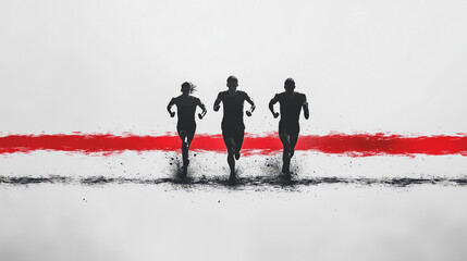 With a final burst of energy, a runner sprints to a radiant finish line, winning the race and achieving an Olympic victory.
