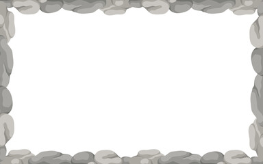 Rectangle Stone Frame, Rectangular Rocks Border. Empty Cartoon Frame Made Of Small Stones.
