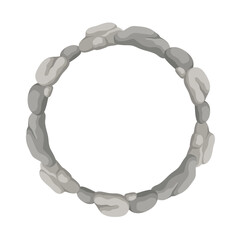 Round Stone Frame, Circle Rocks Border. Empty Cartoon Frame Made Of Small Stones.
