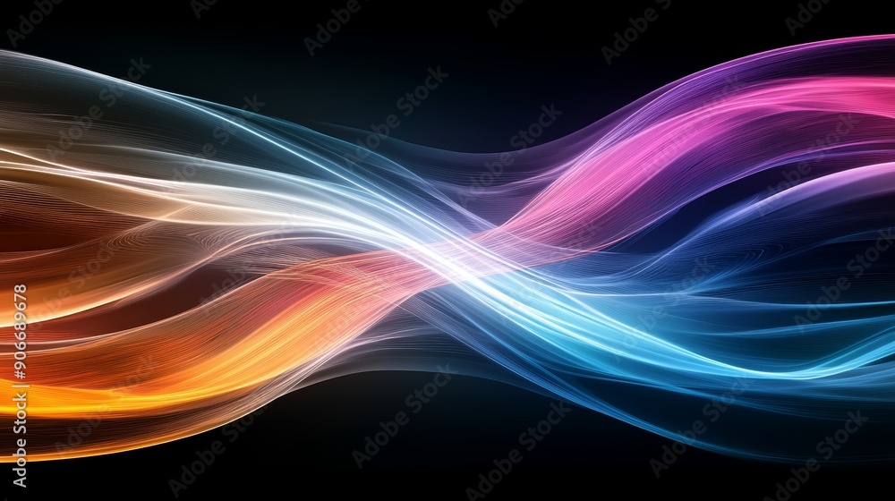 Poster Abstract colorful glowing waves flowing in a digital space.