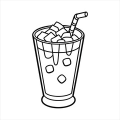 A glass of ice Caramel Macchiato line art vector