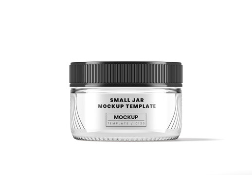 Cylinder Clear Glass Low-profile Jar Mockup