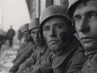 Fototapeta premium Soldiers Resting During A Cold Winter Day Near The Frontline Amidst War