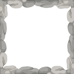 Square Stone Frame, Rocks Border. Empty Cartoon Frame Made Of Small Stones.