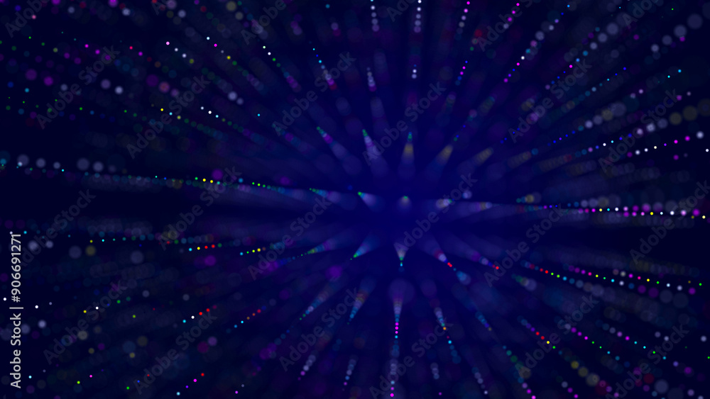 Poster abstract bright wave of glowing particles. the flow of musical sounds. big data visualization. 3d re
