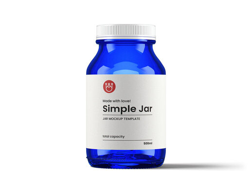 32 Oz Blue Glass Jar Mockup