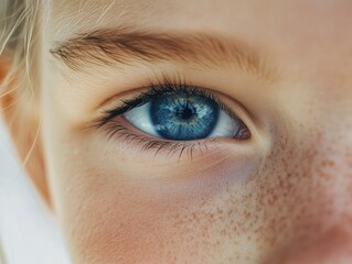 Obraz premium A close-up shot of a young child's eye featuring distinctive freckles