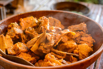 Cooked goat meat. Traditional dish from the cuisine of the northeast region of Brazil.