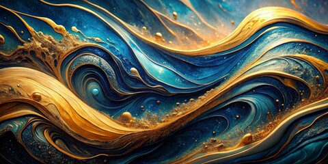 Fototapeta premium Abstract Gold and Blue Liquid Swirls, Abstract Painting, Liquid Art, Resin Art, Fluid Art, Gold, Blue